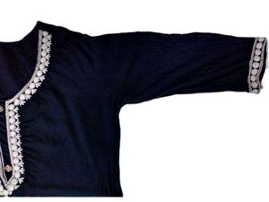Elegant blue Kurti with Embroidered Neckline