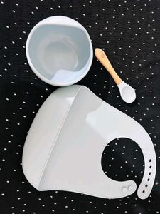 Kids Station Silicone Bib With Bowl Spoon For Baby