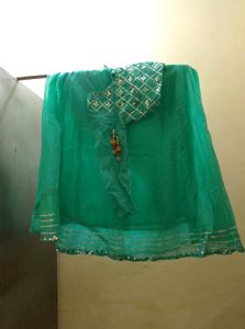 Mint Green Embroidered Blouse With Lehenga