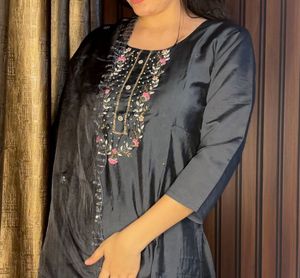 Teal blue party wear suit set