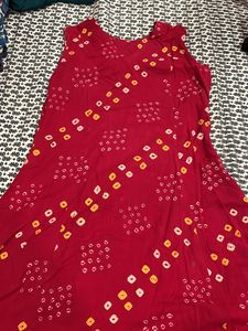 Red Bandez Print A Line Kurta