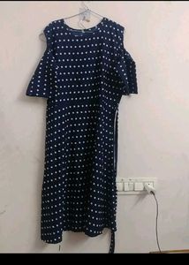 Navy Polka Dot Cold Shoulder Dress,used slightly