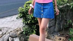 Denim Mini Skirt with Button Detail