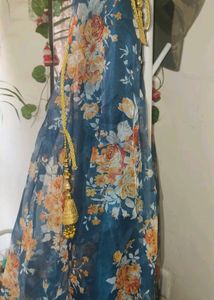 ✨ Elegant Navy Blue Floral Lehenga Set with Golden