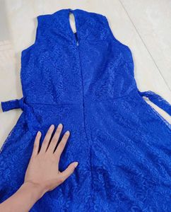 Blue Lace CUTE DRESS WITH belt And Zip