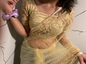 stone embellished embroidery net customised saree