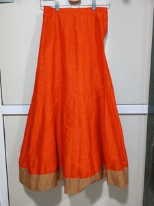 Ethnic Orange Skirt/ Lehenga With Golden Border