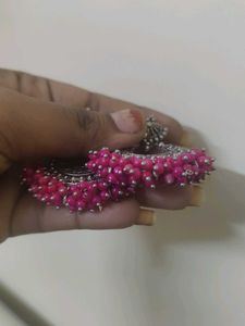 Pink Beaded Silver Chandeliers