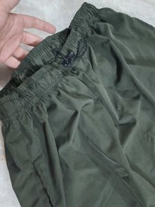Olive Baggy Parachute Pants