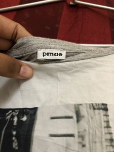 Pimkie Grey &amp; White Short Sleeve Top