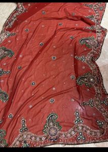 Red Beutiful Sari With Heavy Work