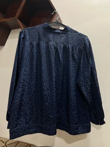 Vintage Navy Leaf-Patterned Shirt