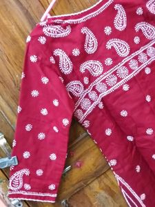 Gently Used Red &amp; White Lucknow Embroidered Kurti