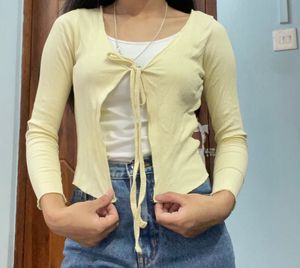 Pastel Yellow Tie Front Cardigan