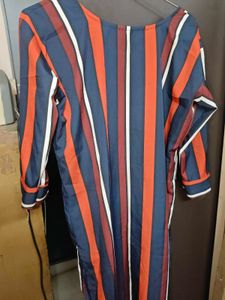 Striped Women’s Straight Calf-Length Kurti – Size