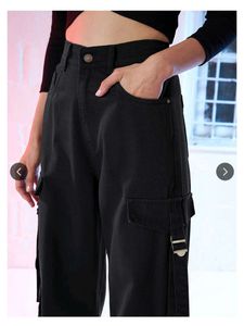 Trendy Black Cargo Jeans - High Rise Straight Fit