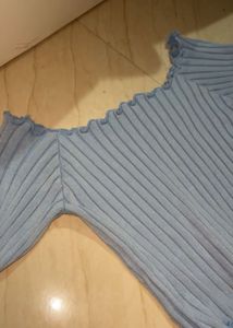 Sky Blue Ribbed Crop Top