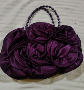 Satin 3d Flowers Hand Bag