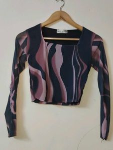 Zara Printed Mesh Top
