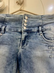 Blue Denim High-waist Shorts