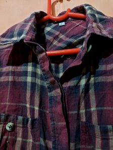 Maroon And Black Mixed Button Shirt