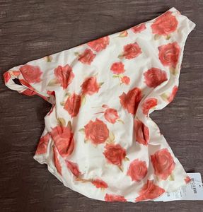 Floral Mesh One-Shoulder Top