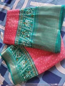 Dola Silk Saree With Jaipuri Print