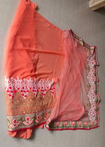Orange &amp; Gold Half Net and Georgette Saree