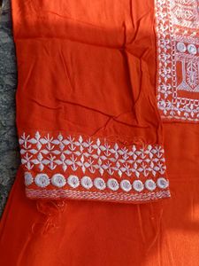 Orange Embroidered long Kurta