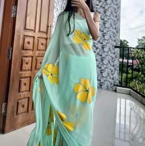 Hand Painted Chiffon Saree
