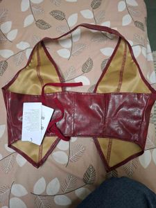 Red Faux Leather Corset Halter Top