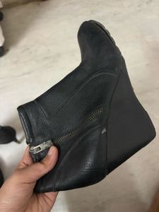 Black Wedge Heel Boots