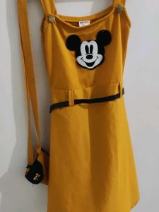 Girls Yellow Mickey Dress with Purse