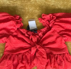 Orange Tie-Front Crop Top