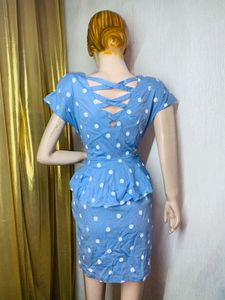 Blue Polka Dot Peplum Dress