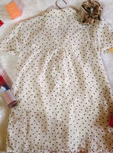 Cute Frilled Polka Print Off White Mesh Shirt