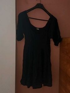 Black Square Neck Puff Sleeve Dress