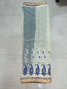 Elegant New Cream &amp; Navy Saree