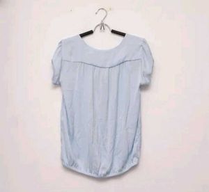 Zara sky blue blouse top front open zip