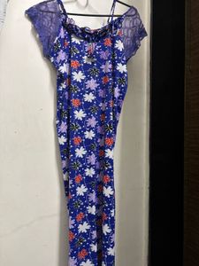 Floral Nightwear Maxi with Lace Sleeves