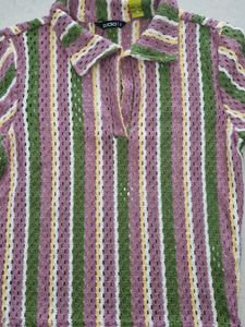 Striped Knit Polo Top