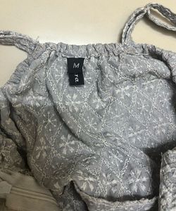 Grey Embroidered Peplum Top