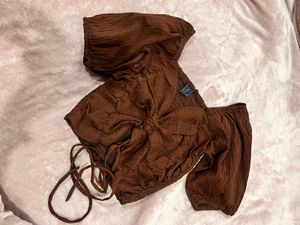 Brown Puff Sleeve Crop Top