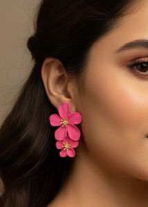 Pink Flower Statement Earrings