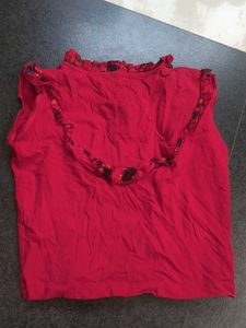 Red Ruffle Trim Sleeveless Top