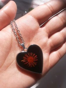 Heart Necklace With Real Dried Flower