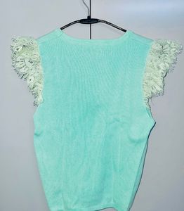 Mint Green Ginger Top with Lace Shoulde