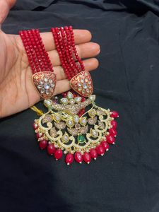 Red Beaded Kundan Necklace