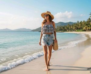 💖 Nautical Ruffle Halter Bikini Top 🌊