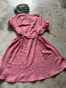 Pink Floral Cutout Dress
